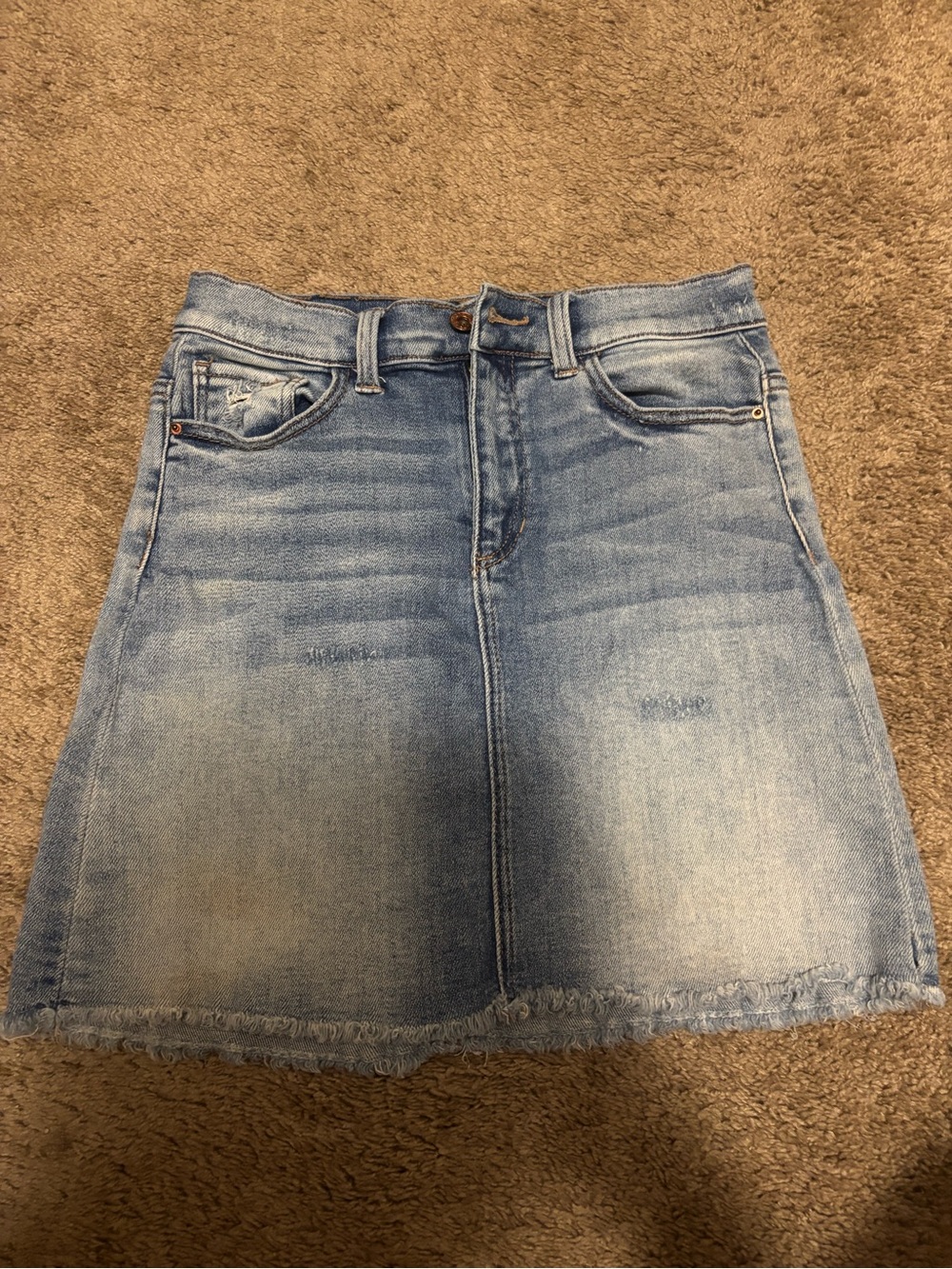 Buckle Light Blue Frayed Hem Denim Mini Skirt
